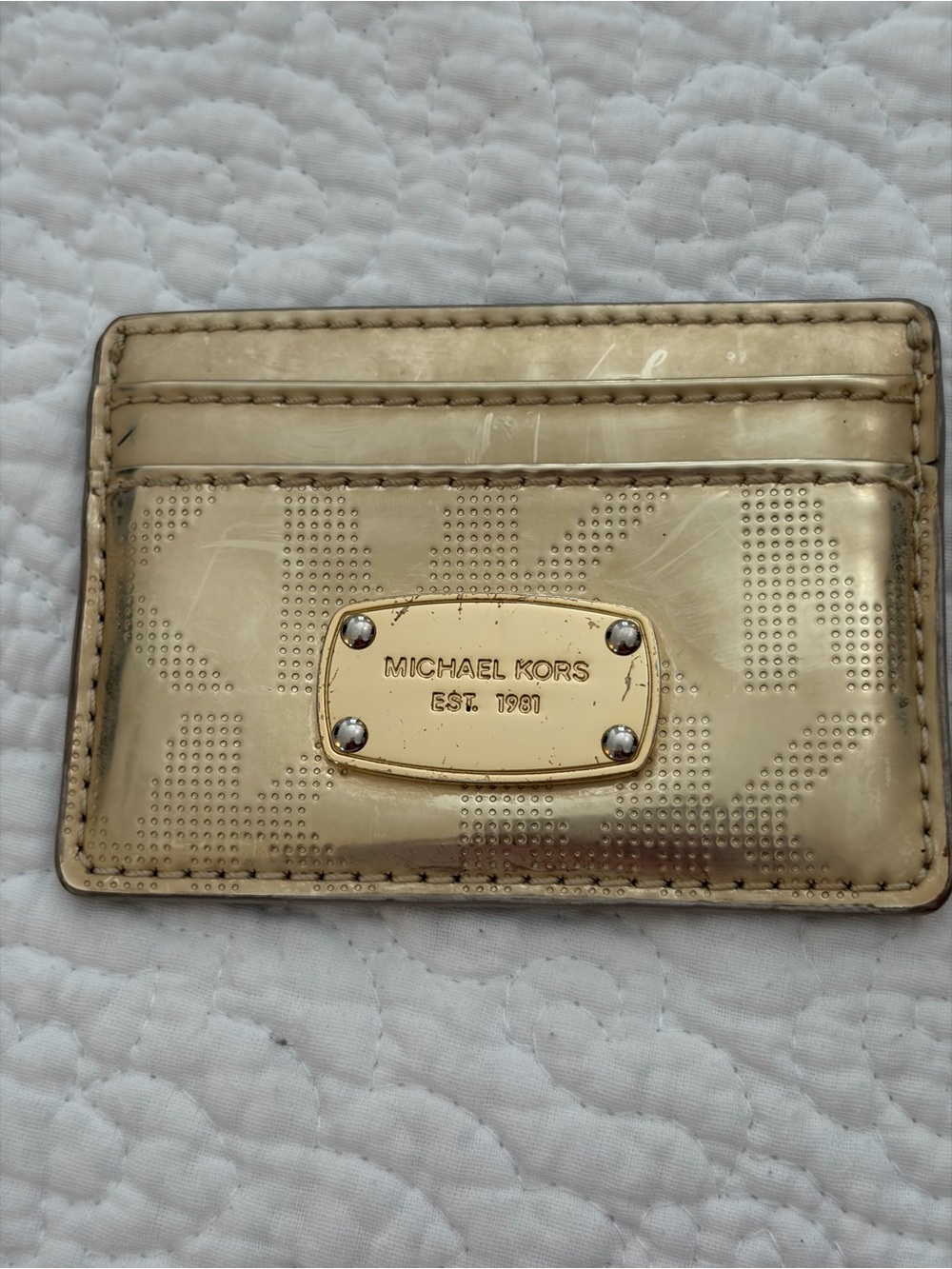 Michael Kors Metallic Gold Card Holder with MK Monogram